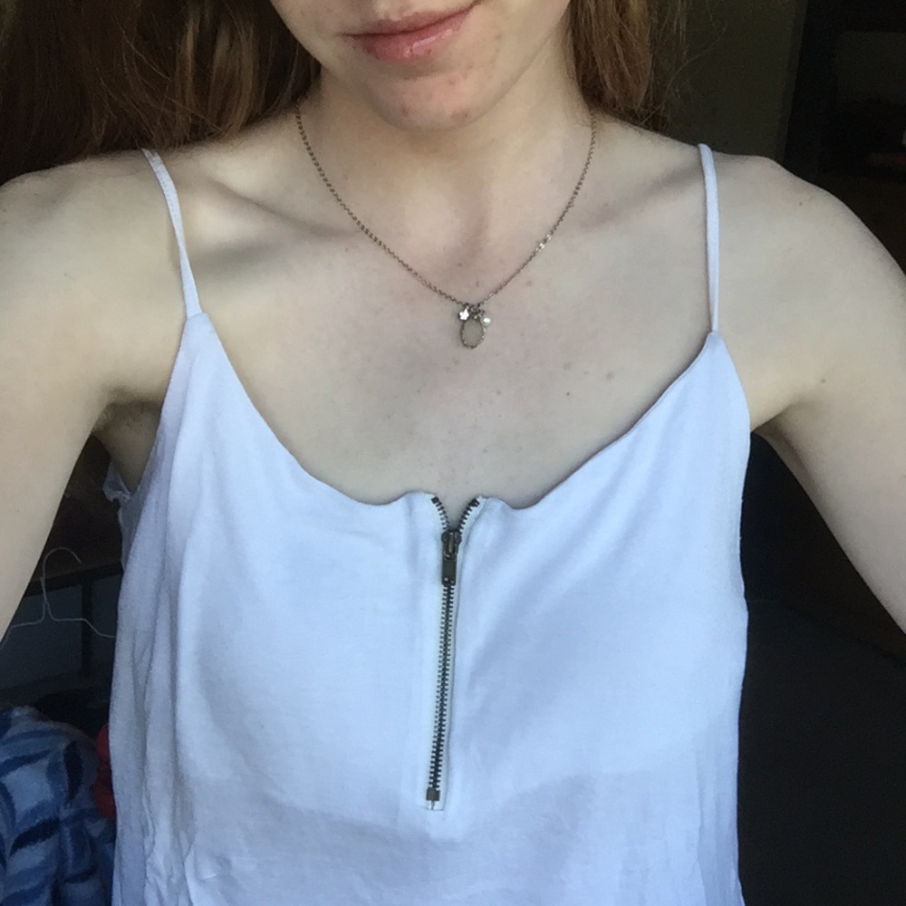 white tank top with small front zipper